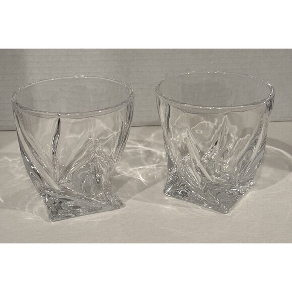 Set of 2 Mikasa Crystal "Motion" Twist Base Double Old Fashioned Glasses 3 3/4" - Picture 1 of 6